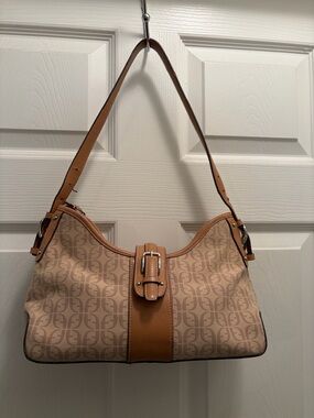 Fossil Monogram Canvas Shoulder Bag Tan Brown Y2K